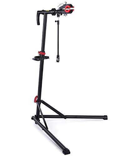 CXWXC 自転車 メンテナンススタンド ワークスタンド ロードバイク スチール製 高さ/角度調節可 折りたたみ式 ディスプレイスタンド 工具トレー/ハンドル支えバー付 ブラック(CX-C10BK)|櫻屋オンライン店
