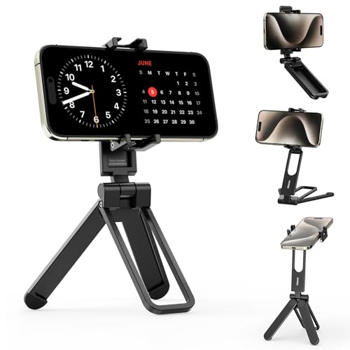 Ulanzi MA26 スマホ三脚 ミニ三脚 全金属製 スタンド＆手持ちモード 360度回転 自撮り棒 スマホスタンド 携帯スタンド 安定 軽量 折りたたみ 持ち運び便利 収納後11.5cm コールドシュー付き 高さ調整 角度調整 横置き/縦置き 卓上三脚