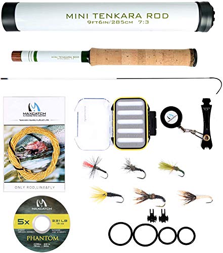 M MAXIMUMCATCH Maxcatch Tenkara rod テンカラロッド 渓流竿 フライフィッシングロッド伸縮 カーボンチューブサイズ（10/11/12/13フィート） (飾り気の無いテンカラフィッシングセット（ミニテンカラ）, 12フィート)