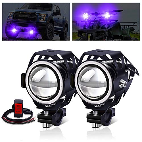 X-STYLE U7 バイク フォグランプ 4モード切替 イカリング/Hi/Lo/ストロボ プロジェクター 12V 24V 汎用 LED IP67防水 ホワイト+ブルー スイッチ付き 2個セット
