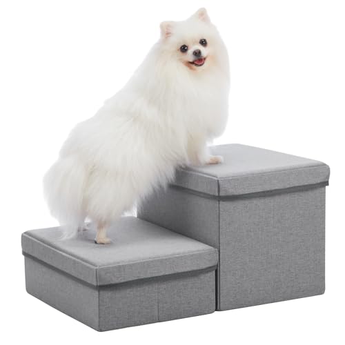 ドッグステップ 犬 ペット用階段 2段 奥行大幅に広く改善 ペット ステップ 耐荷重30KG 折り畳収納 ヘルニア 小型犬 老犬介護 ケガ防止 滑り止め (２段-アップグレード版灰) (２段-グレー)