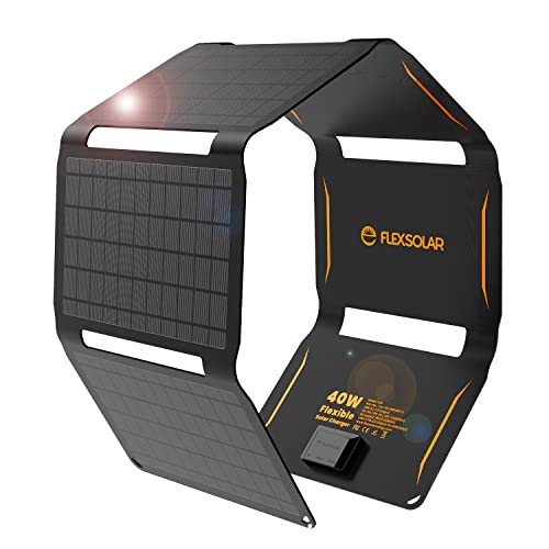 FlexSolar ソーラーパネル 40W ソーラーチャージャー usb3出力ポートソーラー充電器防水防塵 DC/PD40W/QC3.0急速充電 ポータブル電源/Phone/Android対応