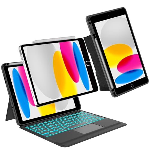 高級版「横/縦両方対応」iPad 第11世代 (A16) キーボード iPad 第10世代 キーボード ケース 10.9インチ タッチパッド搭載 超薄 軽量 分離式 ワイヤレス bluetoothキーボードカバー 多角度調整 バックライト付き Pencil収納