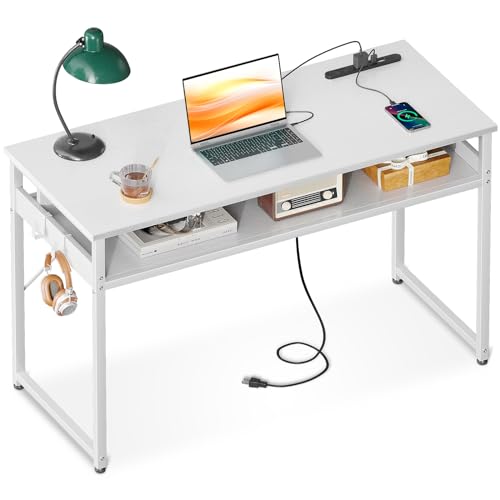 ODK 机 pcデスク パソコンデスク 幅100cm ゲーミングデスク 収納付き コンセント付き 勉強机 computer desk ・築子 ワークデスク ??・築 フック2個付き コンパクト テレワーク用 省スペース 組立簡単 白い