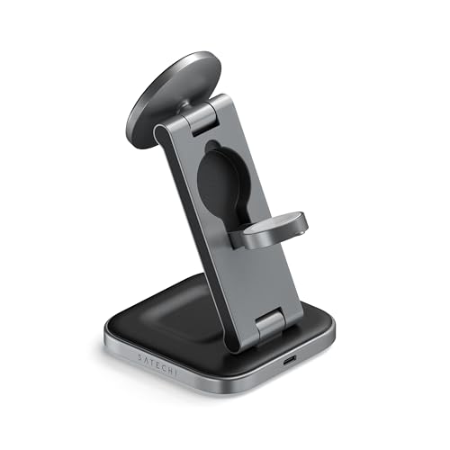 Satechi 3 in 1 ワイヤレス充電ステーション Apple用, MagSafe, Qi2認証, 15W マグネット式, 折りたたみ式トラベル充電ステーション iPhone 16/15/14/13/12, AirPods Pro/4/3/2, Apple Watchシリーズ対応｜櫻屋オンライン店