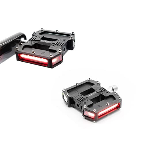 REDSHIFT ARCLIGHT PRO Flat Bicycle Pedals with LED Lights, Auto On-Off, 36+ hr Battery, USB Rechargeable, Weatherproof, Flat Aluminum Bike Pedal with 9/16インチ Steel Spindle and Traction Pins - Black