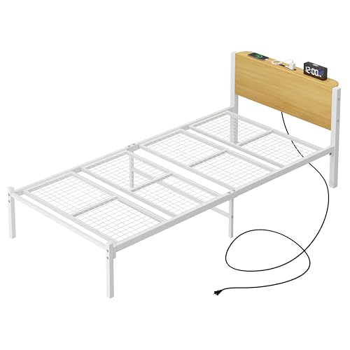LunarLight スチールパイプベッド ベッドフレーム 幅97.5奥行211高さ70.5cm すのこ 静音 シングル bed frame コンセント付き LEDライト付き 宮棚付 通気性 耐久性 耐荷重400kg ベッド下収納 頑丈 組立簡単 シンプル おしゃれ 日本デザイン