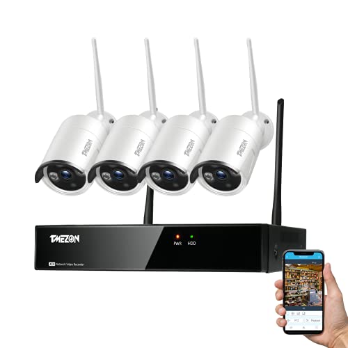 ワイヤレス 防犯カメラセット TMEZON 300万画素 8chレコーダー ワイヤレス防犯カメラ 4台セット IP6６防水防塵 屋外対応 屋外 ワイヤレス監視カメラ システム wifi スマホ PC遠隔監視 動体検知 暗視機能 日本語システム