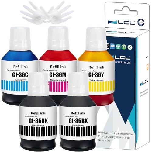 LCL Canon用 キャノン用 GI36 GI-36 BK GI-36BK GI-36C GI-36M GI-36Y (5パック 2BK 顔料 170ML C/M/Y 顔料 135ML) 互換インクボトル 対応機種：MAXIFY GX7030 GX6030 GX5030 GX4030 GX6530 GX5530