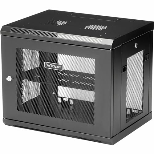 StarTech.com 19インチ サーバーラック／9U／2ポスト／壁掛けタイプ／取付奥行15cm - 38cm／ロック付きラックキャビネット／通気スリット・メッシュ RK9WALM