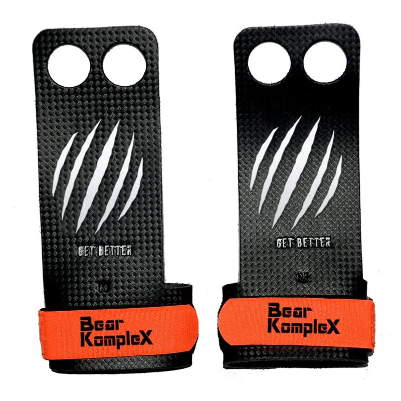 Bear KompleX カーボンハンドグリップのために体操＆クロスフィット、プルアップ、重量挙げ。 ウッズ W、手首のストラップ。リッピング＆水疱からコンフォート＆サポート・手の保護。 2穴 X-L サイズ