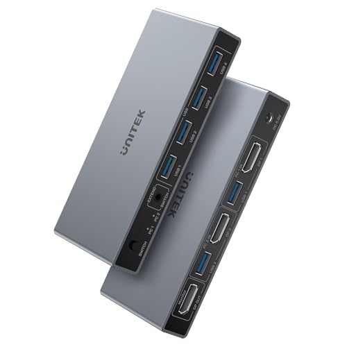 Unitek DP KVM切替器 2in1アウト 4K@144Hz USB3.0 KVM切り替え 1台のコンピュータで2台のデバイスを共有 USB4ポート搭載