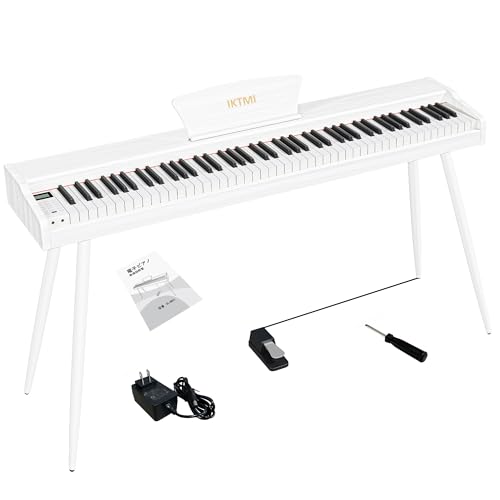 IKTMI 電子ピアノ 88鍵盤 木製 ピアノ 88鍵 Digital Piano ペダル付き スタンド一体型 アップライトピアノ DREAM音源 MIDI対応 初心者 子供 大人 練習用 ホワイト