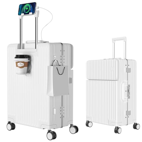 [Ashard] スーツケース 多機能フロントオープン キャリーケース ストッパー付き 機内持ち込み キャリーバッグ 携帯スタンド USBポート付き カップホルダー付き 隠しフック機能 超軽量 耐衝撃 静音 360度回転 ダブルキャスター アルミフレーム｜櫻屋オンライン店