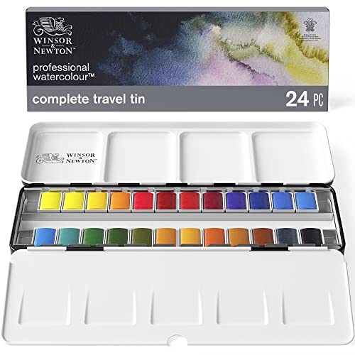 Winsor & Newton ウィンザー&ニュートン 水彩絵具 プロフェッショナル・ウォーターカラー コンプリートトラベルメタルボックスセット ハーフパン 24色セット 18809553