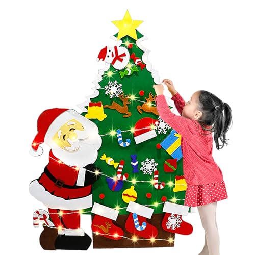 LAMPTOPクリスマスツリー 電飾つき クリスマスツリー フェルト収納ケース付き 飾り 壁掛け フェルトクリスマスツリー 部屋 クリスマス壁掛け 飾り 玄関 クリスマス デコレーション 手作り 繰り返し使用可能 収納便利画像