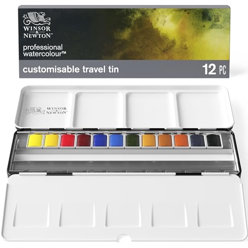 Winsor & Newton ウィンザー&ニュートン 水彩絵具 プロフェッショナル・ウォーターカラー カスタマイズトラベルメタルボックスセット ハーフパン 12色セット 18809548