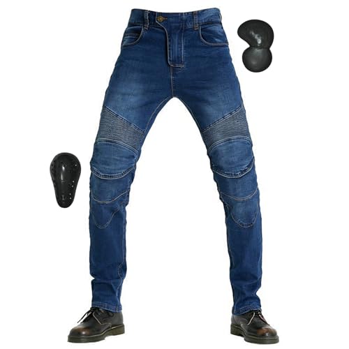 [RENHE] バイク用パンツ メンズ ライディングパンツ プロテクター付き ライダースパンツ 春夏秋冬 バイク用ズボン バイク用ジーンズ 伸縮性 レーシングパンツ 耐磨 ブルー Mサイズ