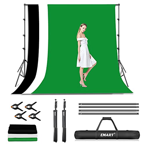 EMART 背景スタンド 260x300cm 背景スタンドセット 背景布白 黒 緑 背景180x280cm 撮影スタンド グリーンバックスタンド 背景布/背景紙に適用 組み立ては簡単 安定性がよい 写真スタジオ、ビデオ通信、クロマキー合成、誕生日、パーティーなどに適用