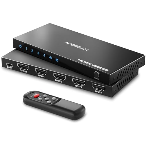 HDMI 2.1 セレクター 8K 60Hz, AVIDGRAM HDMI切替器 4イン1 IRリモコン付き 4ポート 4K 120Hz 自動 ハブ対応 8K@60Hz 48Gbps Xbox Series X PS4 Pro PS5 UHD TVモニタープロジェクター用