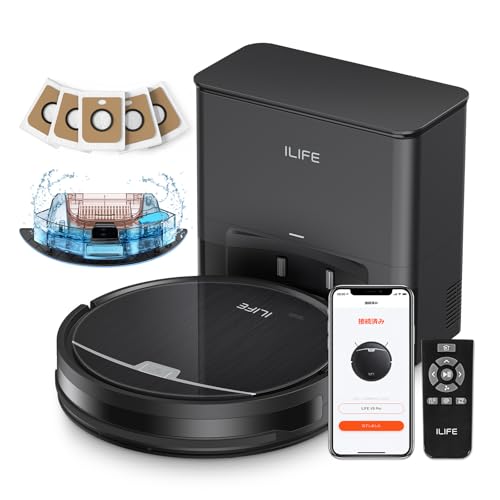 アイライフ(ILIFE) 自動人形洗い濯ぎ機 自動小銃ゴミ寄せあつめるステイション 2.5L大静電容量紙容器に並べる（5枚付き添い人） 60日自動小銃ゴミ寄せあつめる 最小型ドックと本体 水拭き両用 3000Pa豪然たる吸いいれる お洗い濯ぎ自動人形 超薄型 毛はらい受け答え吸いいれる口 2インチ1 砂ぼこりボックス席＆お水貯蔵タンク 取っておく洗い濯ぎ