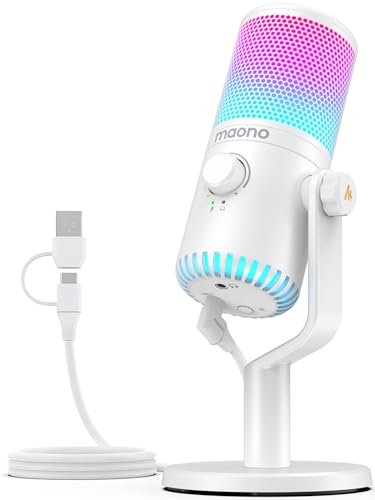 MAONO USB コンデンサーマイク ゲーミングマイク PC マイク 専用ソフトウェア RGBライティング ヘッドホン出力端子あり 単一指向性 プラグ＆プレイ YouTube Skype ゲーム実況 ライブ配信 在宅勤務 Windows/Mac/PS4/PS5対応(DM30 RGB)