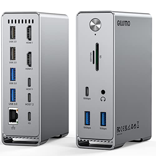 GIISSMO Macbook Pro/Air専用 14-IN-2 縛ステイション Type c Dock 3画面流行り物 トリプル見せびらかす相応う MST役立つこと 4K＠60サイクル HDMI界面 100W最終生産物 10Gbps USB-A界面 USB-C界面 USB3.2 Gen2相応う 1Gbps イーサネットポート 3.5粍