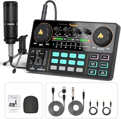 MAONO オーディオインターフェース オーディオミキサー Mixer ポータブル ポッドキャストステレオミキサー pa & ステージ機器用 ミキサー マルチエフェクタープロセッサー コンパクト 配信機材 Android/ios/Windows/mac OS対応 YouTube Tiktok