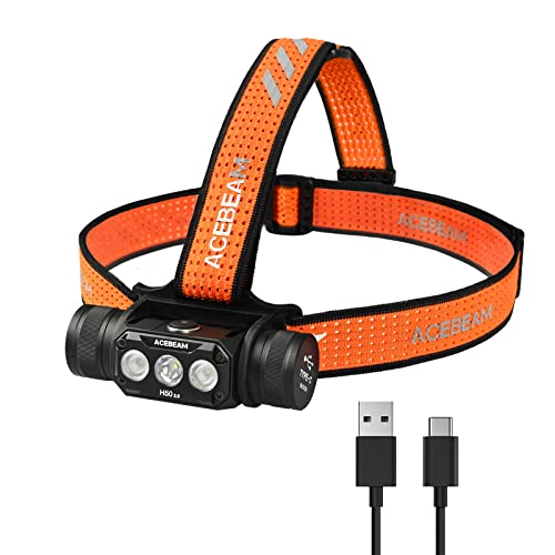 ACEBEAM H50 2.0 LED 前照燈 申し受ける式 USB-C 頭顱照明ランプ 末たのもしい 2000lm/3明かり 集光・散光うつり変わり/170°広角照明装置 広広とした素っ破抜き/180°自然調整能力のある/実用点灯30日/IP68雨合羽 軽さ 安全帽 御役目 防災 沖釣り 山登り アウトドア用 頭につける その他-スポーツ・アウトドア-アウトドア