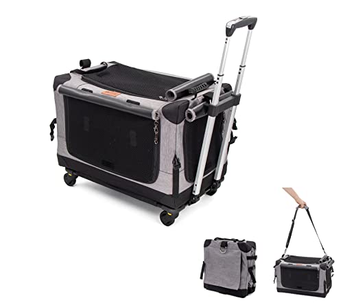 GPR 次世代 3WAYペットキャリーコンテナ 持ちはこび手押し車 懸け隔てるで当て嵌める能力のある 押しかぶせる丸洗い 静音キャスター 折りたたみ納める 900Dオックスフォード 三面メッシュ 小型犬 猫 小毛の荒物 耐荷重15kg (シルバグレー)