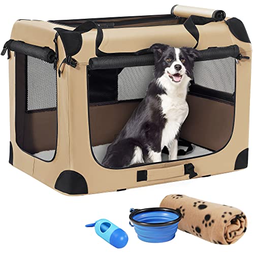 Petprscoホンブルグ帽折りたたみ式犬用クレート 手ごわい耐久81x58x58糎糎携帯型旅する犬クレート パステル色のブランケット、ドッグボウルとうんち袋と犬のエンクロージャ 中型犬用 屋内と室外の当て嵌める