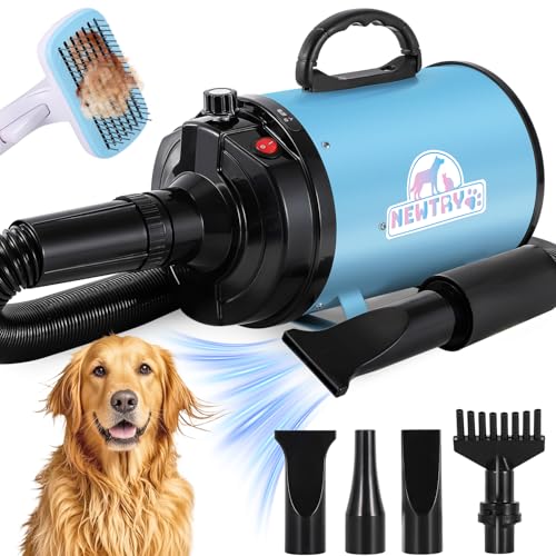 NEWTRY 愛玩動物ドライヤー 犬用 愛玩動物用 ドライヤー ブロワー 送風機 無座標軸す早さ取り締まる 3つのノズル付き添い人 毛はらい付き添い人 風速、体温合わせる能力のある いけ図図しい量 騒々しい音切り詰め 100V 50サイクル/60サイクル 650-1800W(青色)