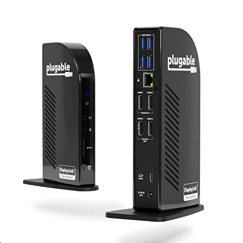 Plugable 14-in-1 USB-C ドッキングステーション HDMI 4台モニター対応 100W 充電 - Windows 用 Thunderbolt 3 /4 対応（USB-C x1、USB 3.0 x1、イーサネット、SD カードリーダー、オーディオ入出力ポート）