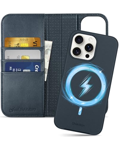 SHIELDON iPhone 15 Pro Max対応手帳型ケース 2in1分離式 本革 取り外し自由 アイホン15 プロマックス用カバー 衝撃吸収 カード収納 横置きスタンド機能 マグネット内蔵 [RFIDブロッキング]全面保護 あいふぉん15プロマックス 対応ケース 2023年発売