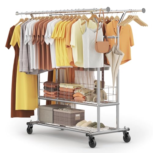 HOKEEPER ハンガーラック パイプハンガーラック 耐荷重200KG 業務用 大容量 物干し スタンド 洋服ハンガー 衣類収納 棚付き 縦横伸縮 高さ調節可能 1段/2段|櫻屋オンライン店