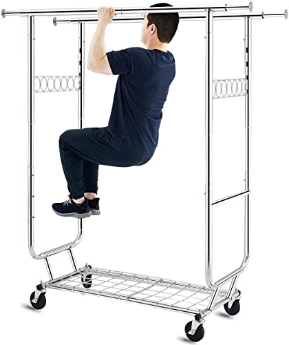 HOKEEPER パイプハンガーラック 耐荷重275KG お役目用 3通い路 ダブル 大静電容量 物干し 照明ランプ 御召しものハンガー 御召しもの納める 渦巻形付き添い人 高さ・縦横伸縮印字機 厚地の外套, 靴, 傘用 しろがね色