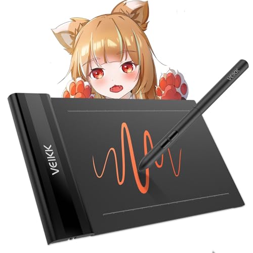 VEIKK ペンタブ 6×4インチ スマホ対応 持ち運び便利 板タブ 筆圧感知8192段階 傾き検知±60° 電源不要ペン ペンタブレット イラスト お絵描き 漫画 ゲーム Windows Mac Android Linux 対応 初心者 子供 学生(S640 V2)