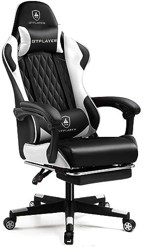 GTRacing (ジーティーレーシング) ゲーミングチェア 白 デスク pcチェア 椅子 テレワーク 145°リクライニング オットマン付き ゲームチェア ハイバック ランバーサポート ポケットコイルが内蔵 PUレザー GTPlayerシリーズGTP900-WHITE