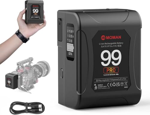 Vマウントバッテリー, 99Wh/6875mAh Moman(モーマン) Power 99 Pro 14.4V D-TAP/USB-C/A出力付き 200W/15A ディスプレイ付き 電池残量可視化 カメラ BMPCC 4k/6K モニター スタジオライト,V-マウント-ミニ-バッテリー|櫻屋オンライン店