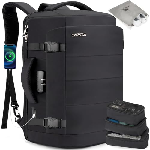 [Tzowla] 40L 旅する用ラップトップバックパック メンズ レディース 機内持ち込み可、大電気容量 雨合羽 切り取り押しとどめる USB界面付き添い人 商行為 心地好い デイパック 旅する御徒面子 17.3inマイコン/万覚え帳用 - 黒いこと メンズバッグ-バッグ・小物・ブランド雑貨