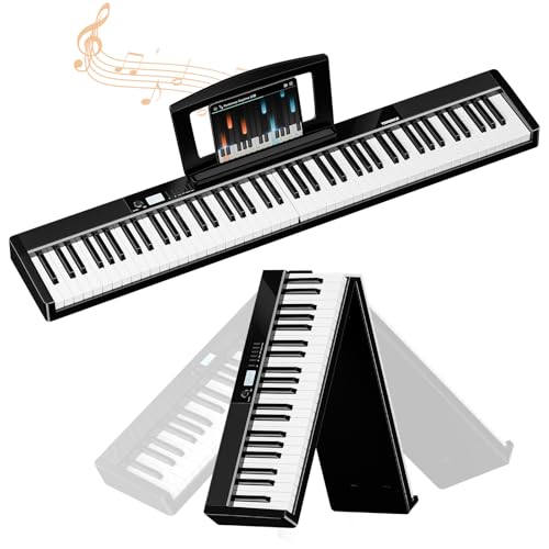 TERENCE 電子ピアノ 88鍵盤 折りたたみ式 タッチレスポンス鍵盤 5Wデュアルスピーカー MIDI対応 キーボード ピアノ 充電可能 ペタル付き ケース付き 軽量 コンパクト 携帯便利 子供/初心者練習/楽器演奏 日本語取扱説明書付き V30 ブラック