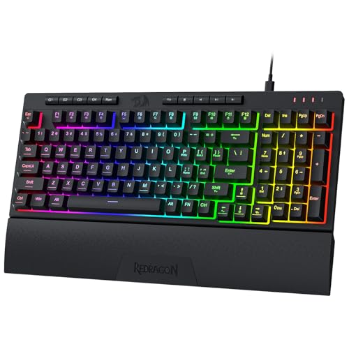 Redragon k515シヴァ有線rgbメンブレンゲーミングキーボード,98機械的な感じのキーボードw/滑らかなリニアスイッチキー,オンボードのマクロ&専用のマルチメディアキー,取り外し可能なリストレスト,サポートされているソフトウェア