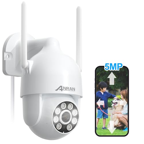 【24時間常時録画・2.4と5GWifi対応・強化版500万画素】ANRAN 防犯カメラ 屋外 5ghz対応 監視カメラ 屋外 ワイヤレス 工事不要 取付簡単 5dBiWiFi強化 自動追跡復帰 屋外用防犯カメラ Alexa対応 360°広角撮影 動体検知 人感センサー 投光威嚇