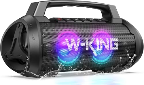 70W(120Wピーク)スピーカー bluetooth、IPX6防水 防塵 ワイヤレス スピーカー 大音量、W-KING ポータブルスピーカー ステレオ【パーティーライト、マイクポート、42時間連続再生、強化された低音(イコライザー)、2台ペアリング/パワーバンク、Bluetooth|櫻屋オンライン店