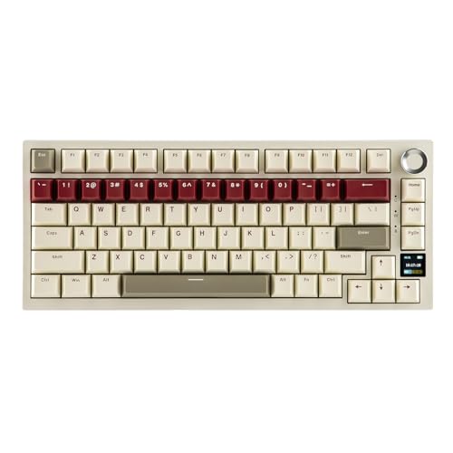 EPOMAKER Ajazz AK820 PRO ワイヤレスゲーミングキーボード テンキーレス 75% TFT液晶 ノブ付き 無線 ホットスワップ対応 2.4GHz USB Bluetooth ガスケットクリーミー メカニカルキーボード Windows mac対応 オフィス/ゲーム用 有線