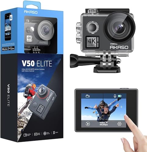 AKASO 行動写真機 4k60fps V50Elite タッチスクリーン式 無線LAN積み上げる 音吐抑えつける EIS手ぶれ手を加える 40M雨合羽 水中写真機 8倍望遠レンズ 170度広角水晶体 HDMI最終生産物 遠隔操作付き添い人 行動カム 運動競技写真機 ウェアラブルカメラ