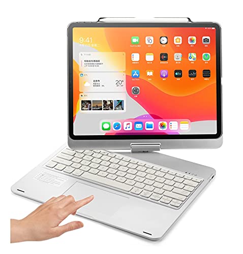 360度回転 2025 2024 iPad Air 13インチ (M3/M2) キーボード タッチパッド搭載 iPad Pro 12.9 第6/5/4/3世代 キーボードケース 一体型 バックライト 折り畳み カバー トラックパッド Apple Pencil 充電 収納可能 (銀)
