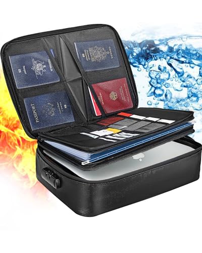 GoldenRiver 耐火バッグ 耐火ケース 手提げ金庫 耐火金庫 小型 鍵付き 収納 大容量 貴重品入れ 防火バック パスワードロック 重要書類 保管 書類/パスポート/銀行カード 多層収納 防水防火 防災 旅行 3層式 現金収納 整理 分類, 36 x 27 x