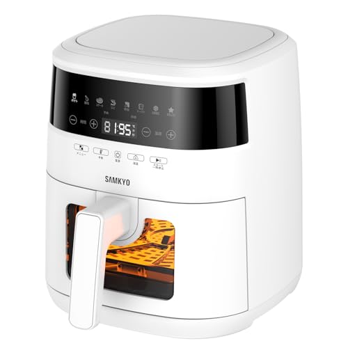 SAMKYO ノンフライヤー 4.2L 可視窓 大容量 1-4人用 エアフライヤー タッチパネル 日本語レシピ付き ノンフライヤー機 フライヤー 揚げ物 惣菜 F40 ホワイト