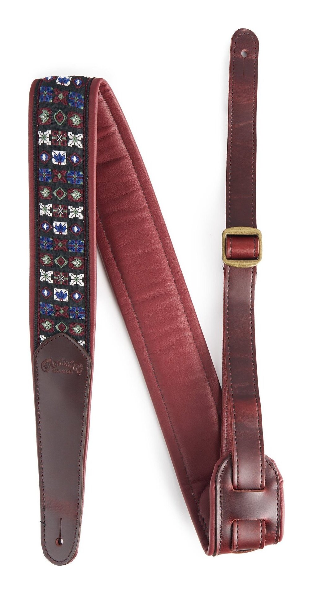 Martin 18A0188 Burgundy マーチン ジャカード/レザー ギター ストラップ【送料無料】｜さくら山楽器